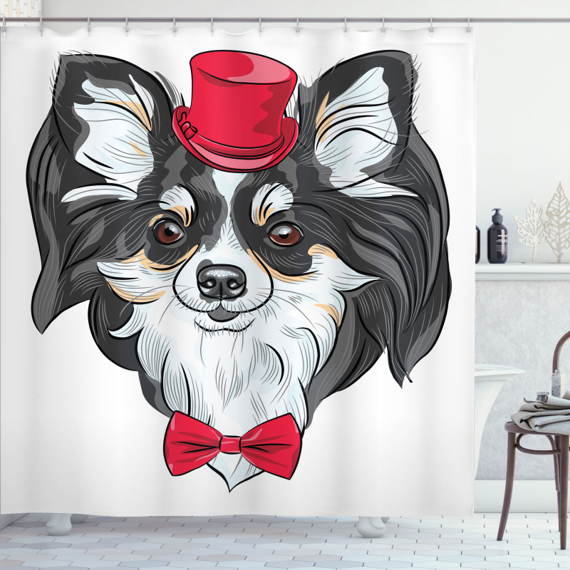 Puppy with Hat and Bow Shower Curtain