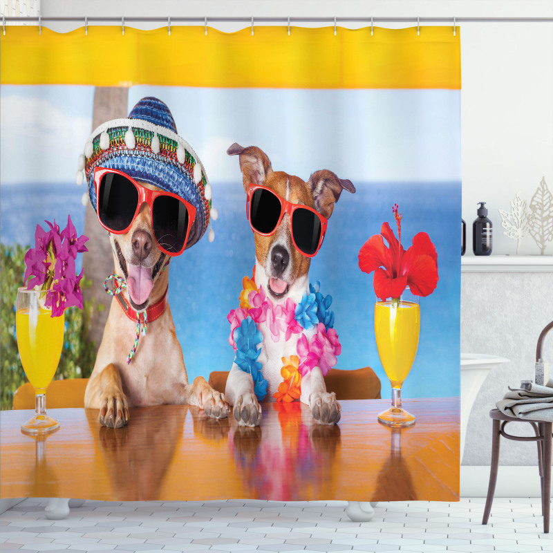 Tropic Summer Dog Friends Shower Curtain