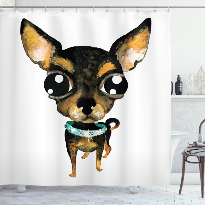 Gem Collar Big Eyed Dog Shower Curtain