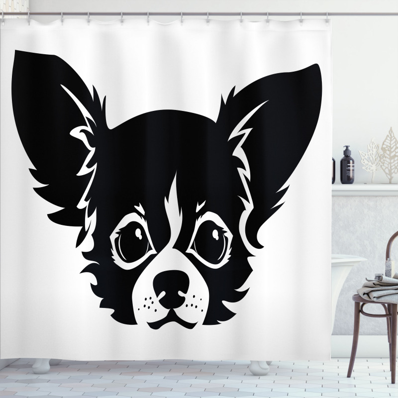 Monochrome Puppy Head Shower Curtain