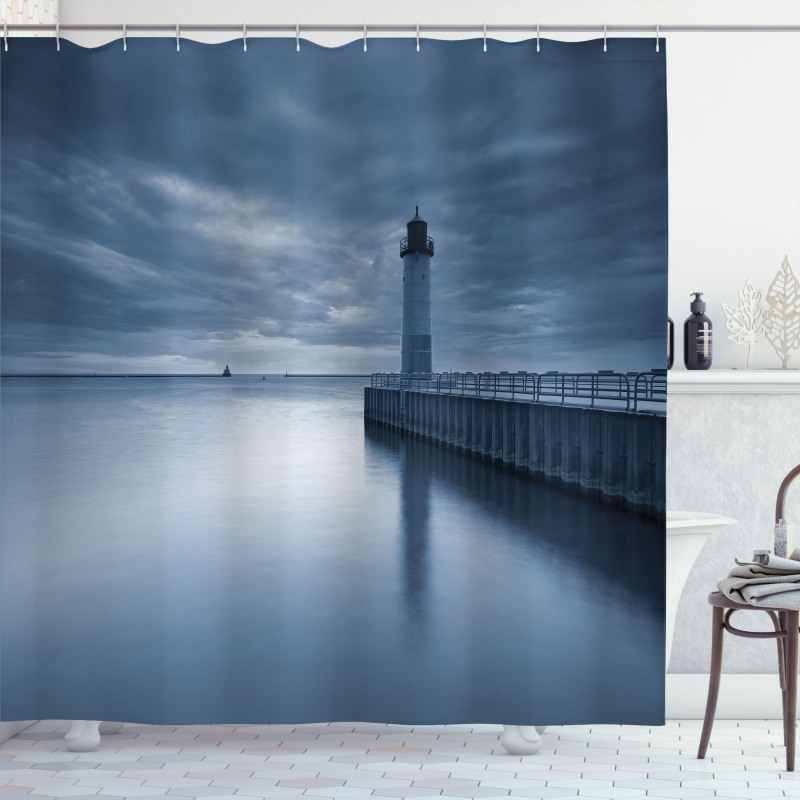 Lighthouse Overcast Sky Shower Curtain