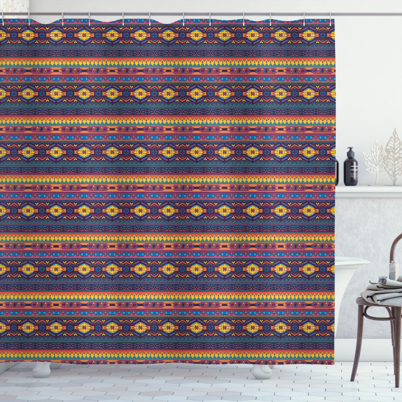 Colorful Folkloric Pattern Shower Curtain