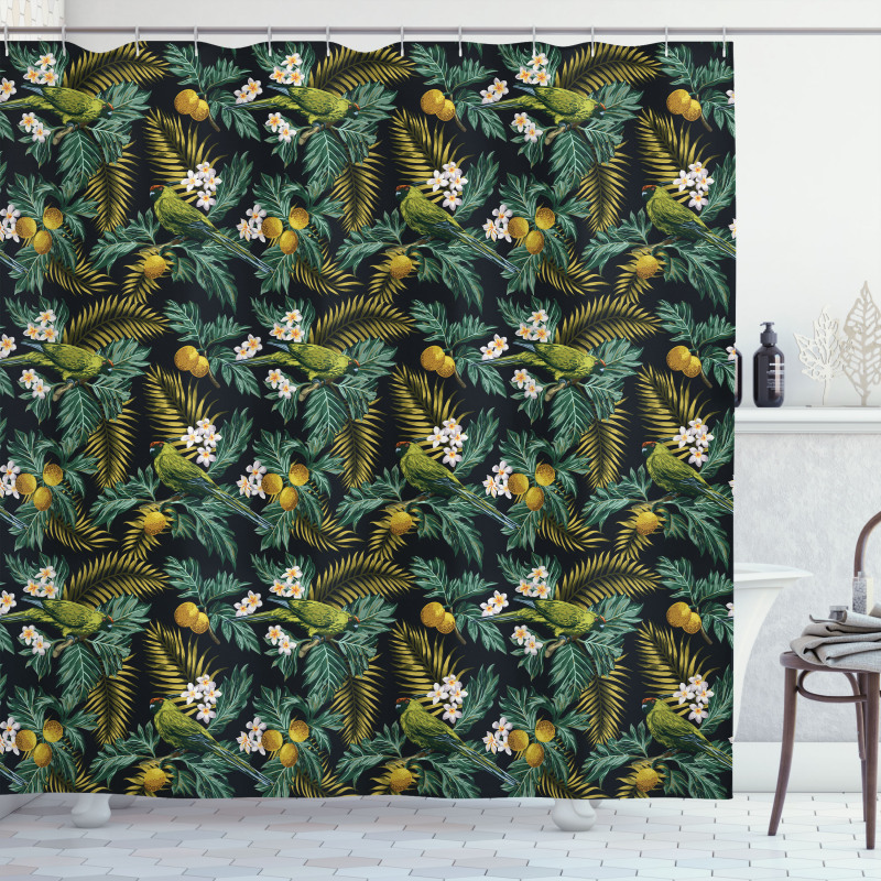 Palm Plumeria and Bird Shower Curtain