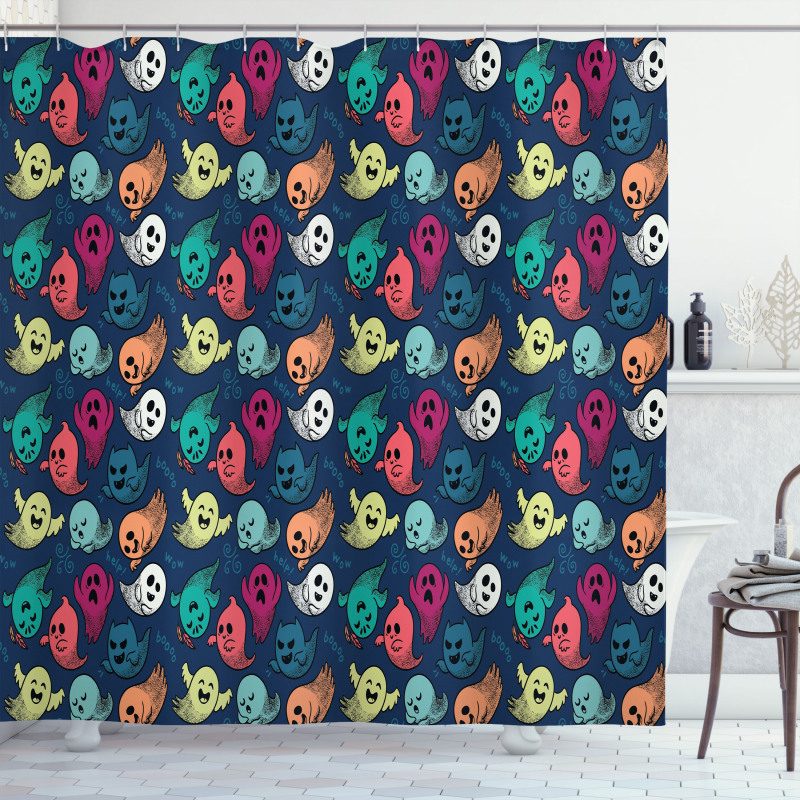 Colorful Spooky Ghosts Shower Curtain