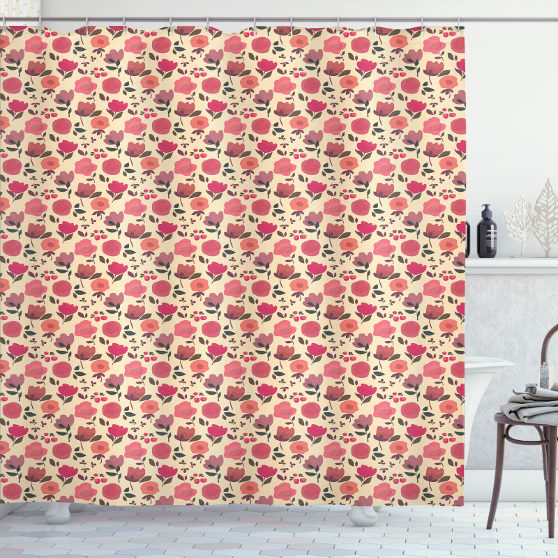 Doodle Flowers and Berries Shower Curtain