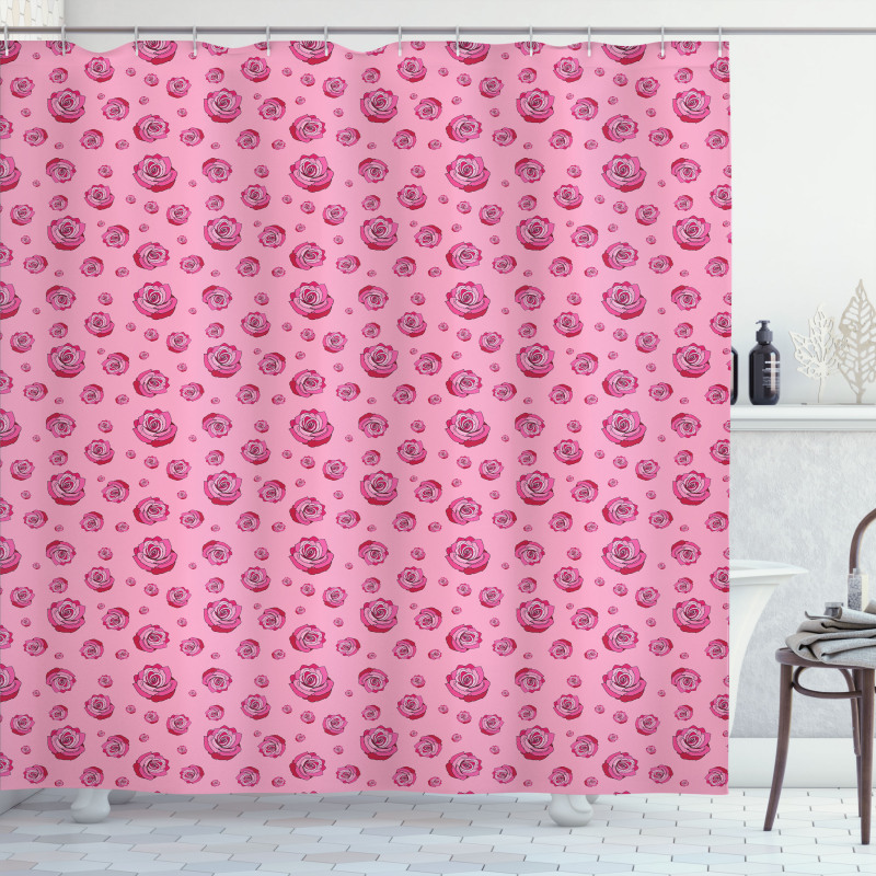 Pink Tones Monochrome Flowers Shower Curtain