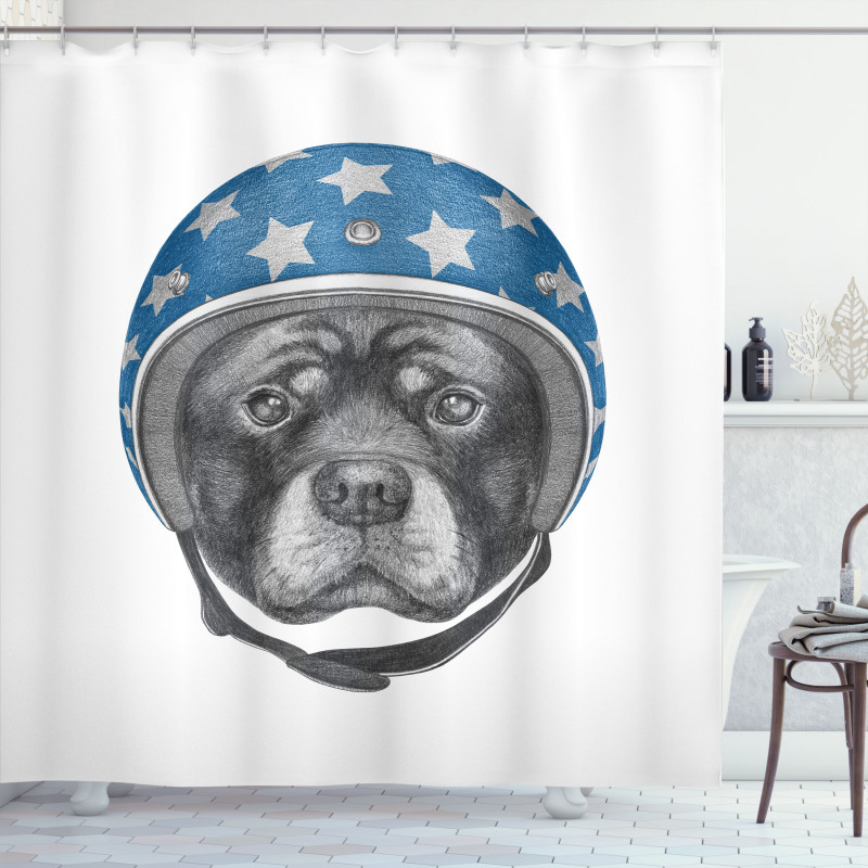 Dog in a Hard Hat Sketch Shower Curtain