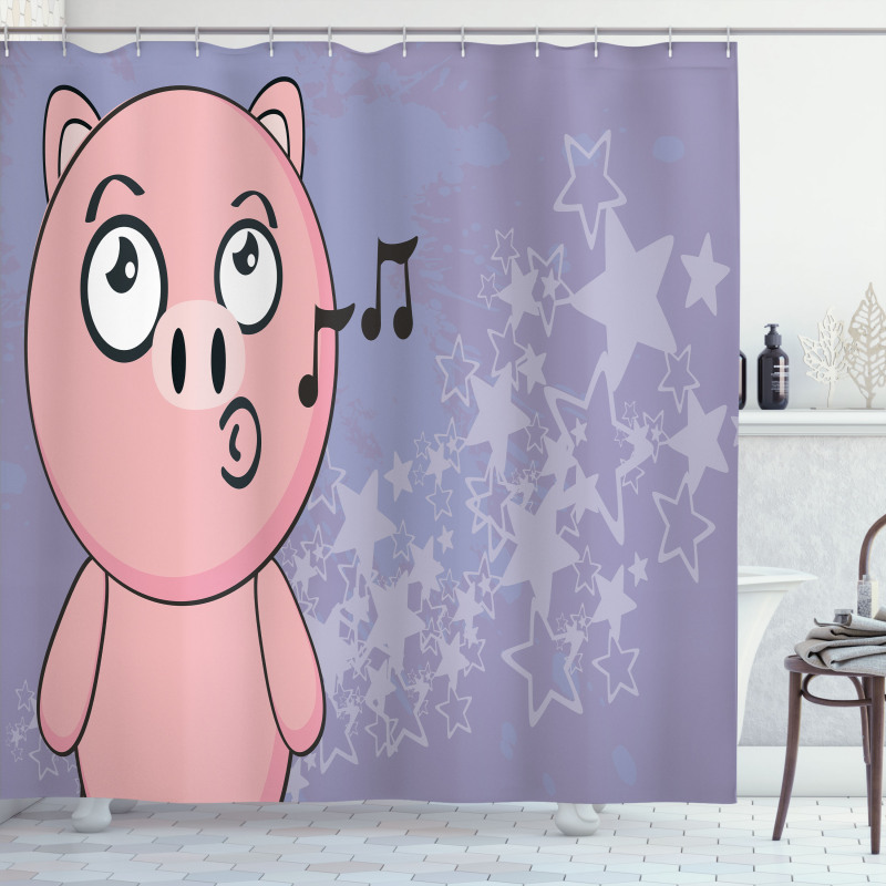 Farm Animal Singing Star Motifs Shower Curtain