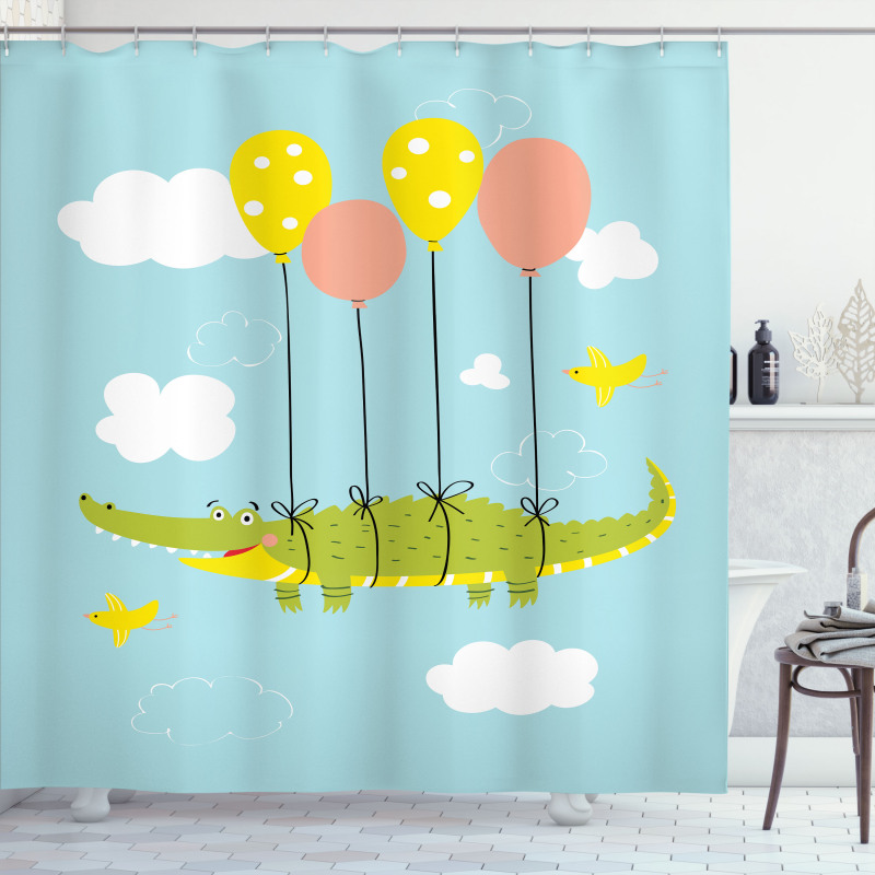 Flying Crocodile with Balloon Shower Curtain