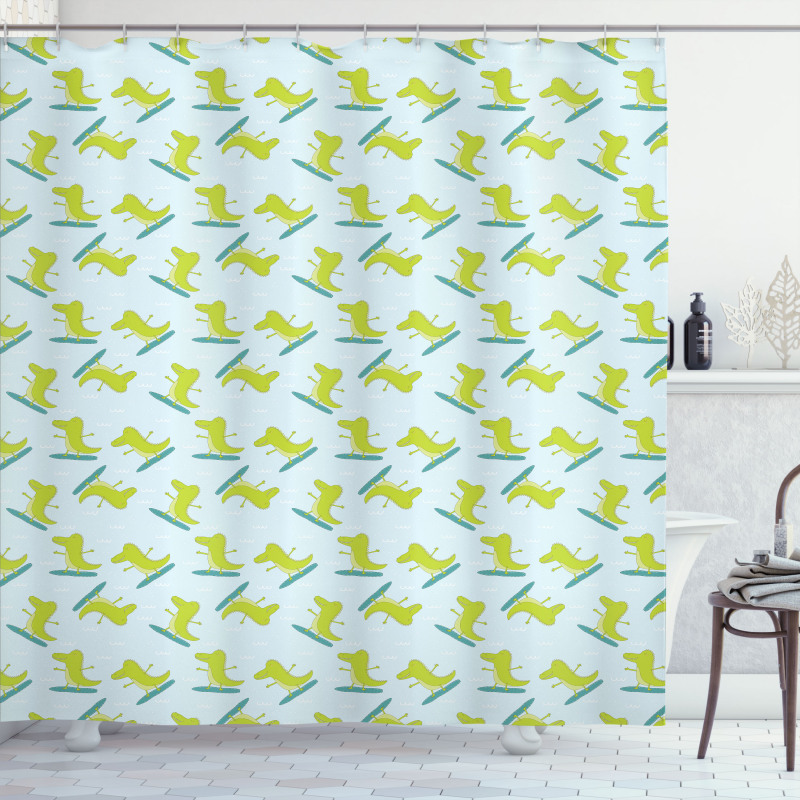 Surfing Happy Crocodile Shower Curtain