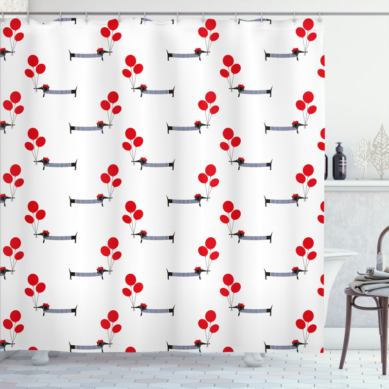 Parisian Dog and Balloons Shower Curtain