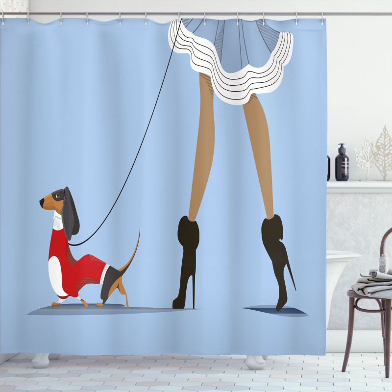 Woman and Dog Fashion Shower Curtain