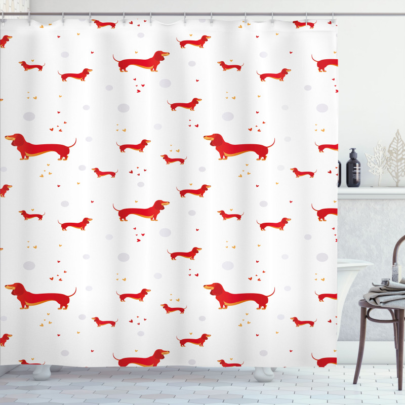 Dog with Hearts and Dots Shower Curtain