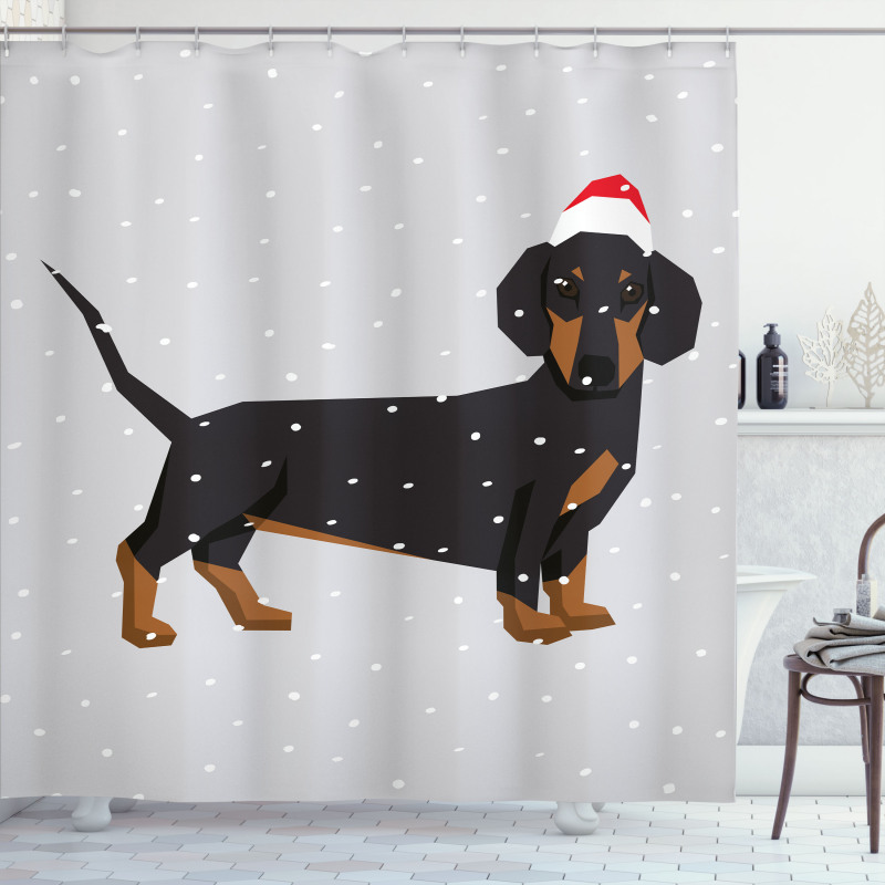 Dog Wears Xmas Hat Snow Shower Curtain