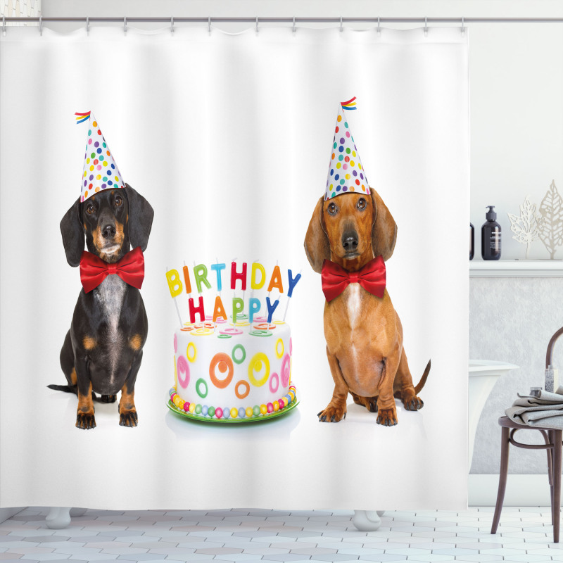 Dogs Happy Birthday Cake Shower Curtain