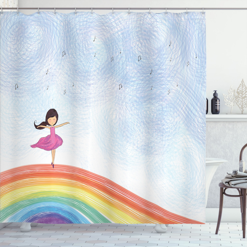 Girl Dances on Rainbow Shower Curtain