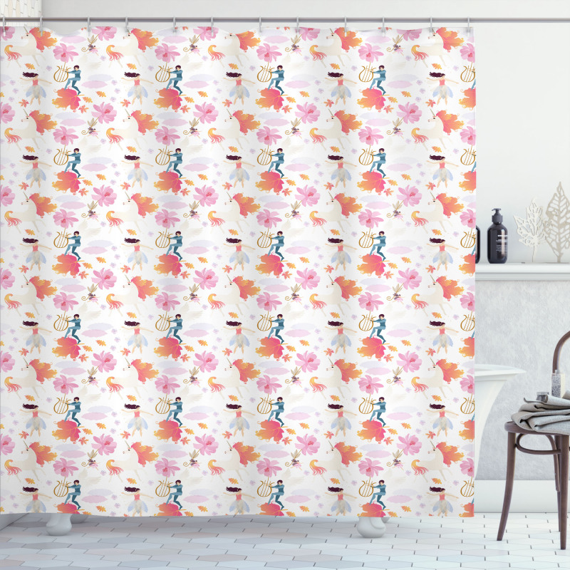 Unicorn Leaves Fairies Shower Curtain