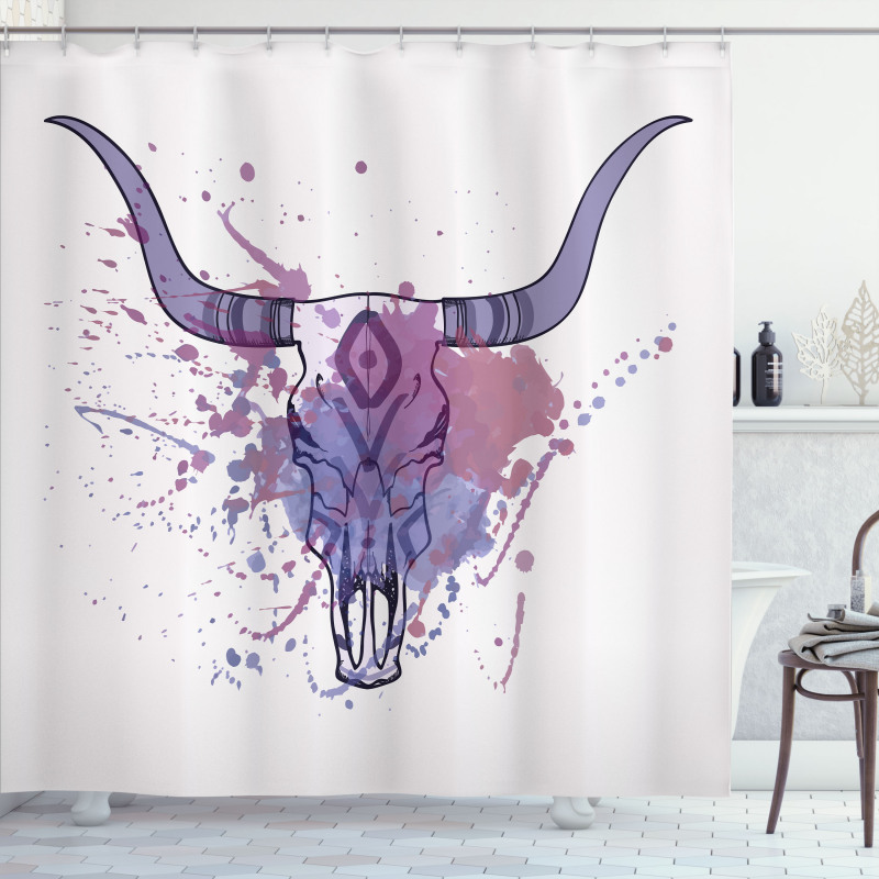 Bull Skull with Splashes Shower Curtain