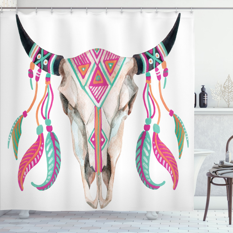 Bull Skull and Feathers Shower Curtain