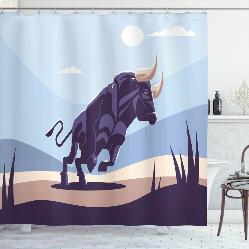 Strong Bull Nature in Doodle Shower Curtain