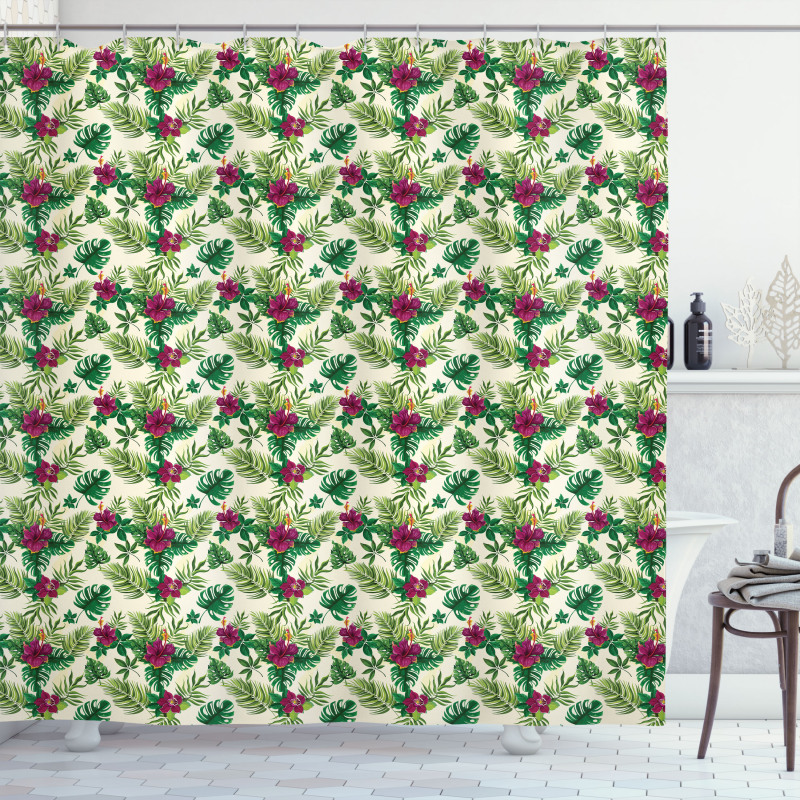 Exotic Foliage and Hibiscus Shower Curtain