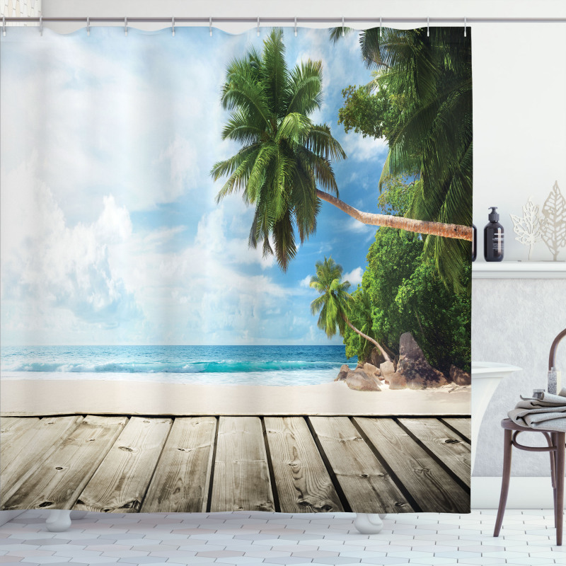 Sandy Tropic Ocean Beach Pier Shower Curtain