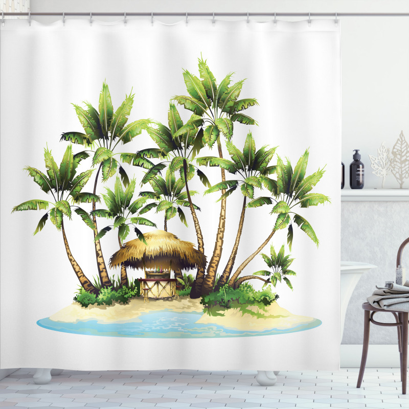 Trees and Bungalow Tiki Bar Shower Curtain