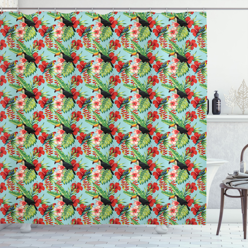 Hibiscus Parrot and Toucan Shower Curtain