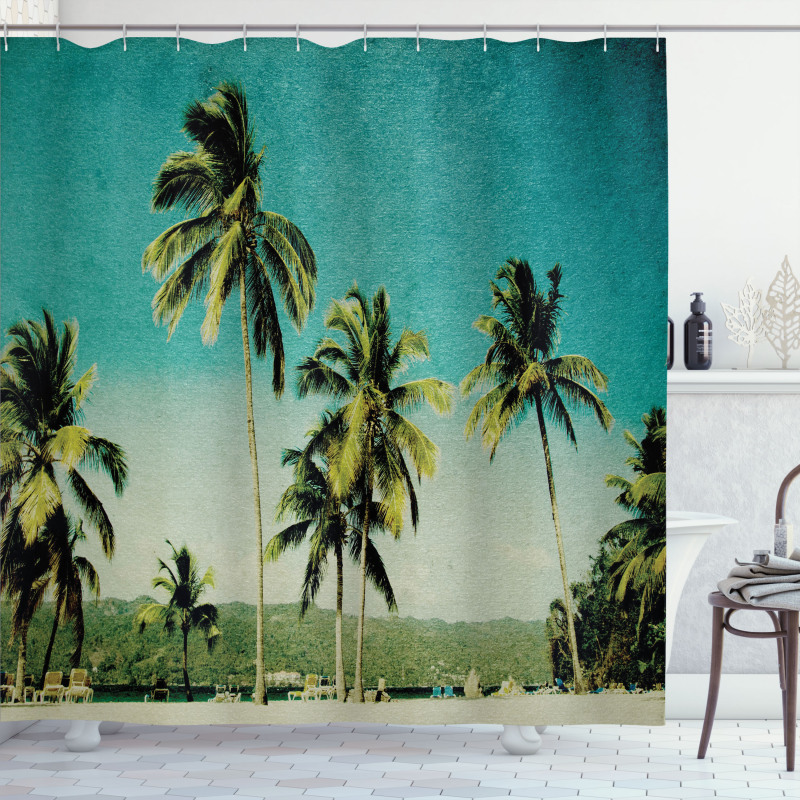 Retro Summer and Tall Trees Shower Curtain