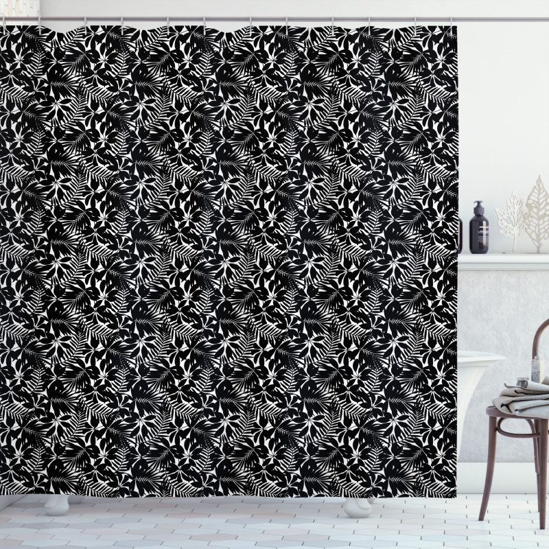 Monochrome Exotic Leaves Art Shower Curtain