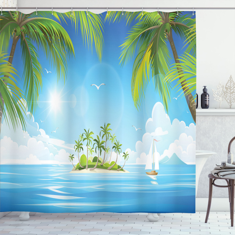 Cartoon of Tropical Island Shower Curtain