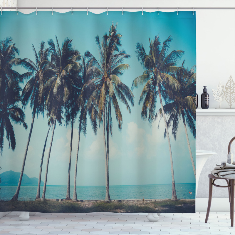 Summer Themed Tropical Shore Shower Curtain