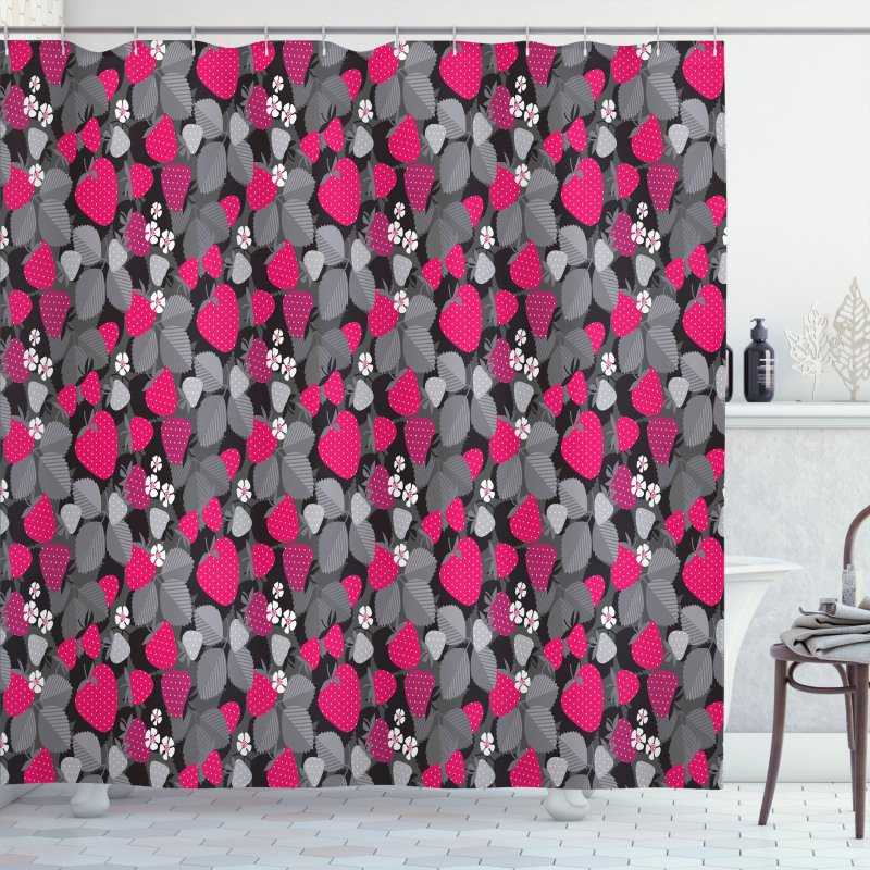 Strawberries Flowers Shower Curtain