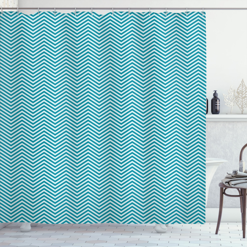 Blue Monochrome Zigzags Shower Curtain