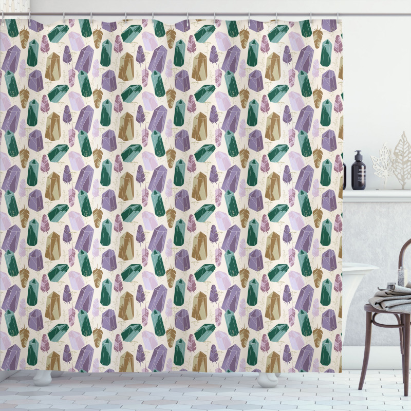 Crystals and Feathers Boho Shower Curtain