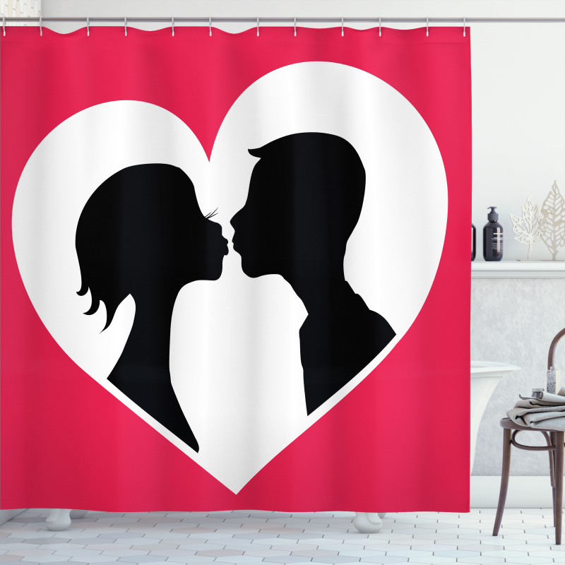 Couple Silhouette in Heart Shower Curtain