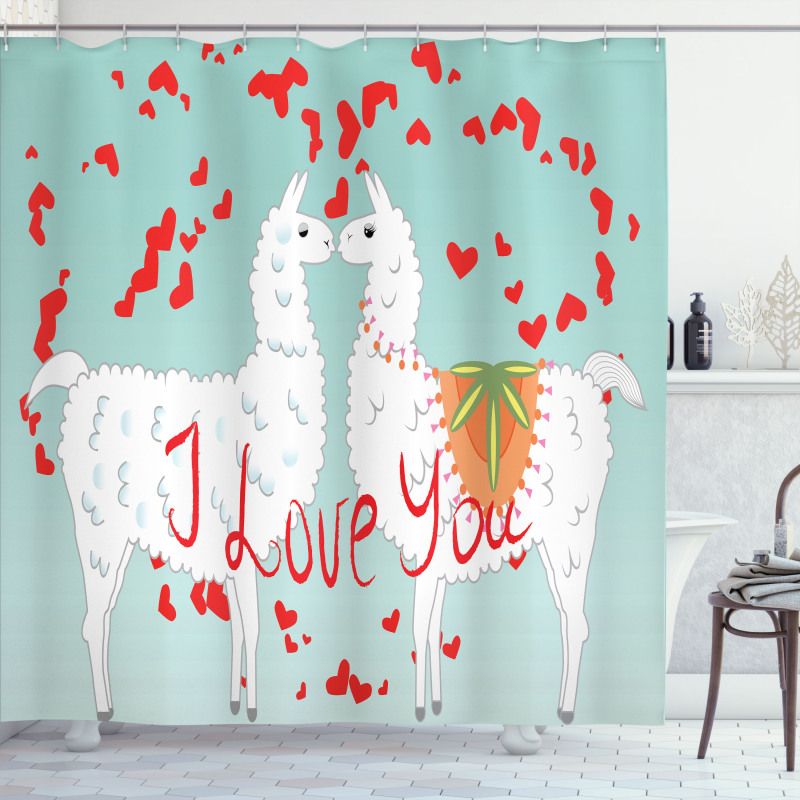 Lover Llamas and Hearts Shower Curtain