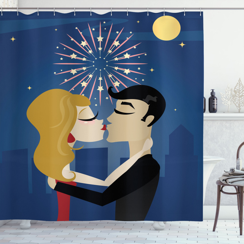 Couple Fireworks at Night Shower Curtain