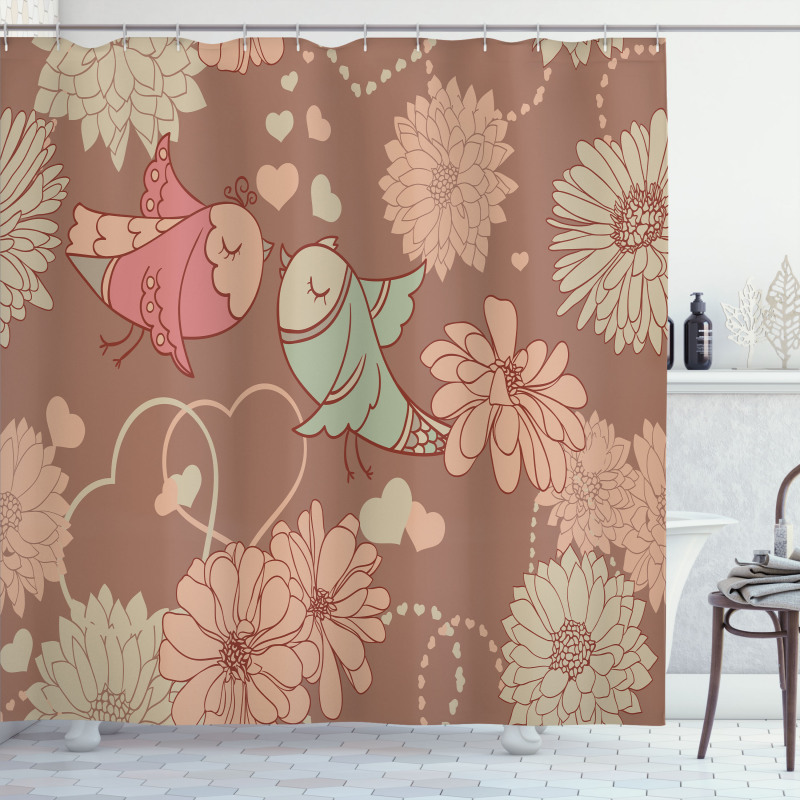 Vintage Birds Flowers Love Shower Curtain