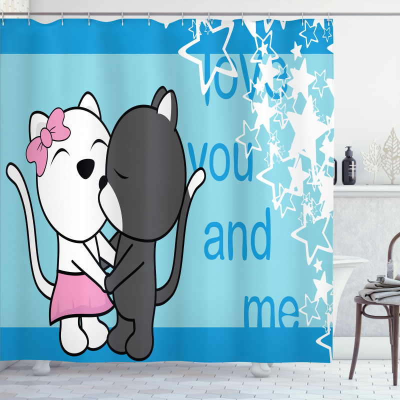 Love You and Me with Cats Shower Curtain