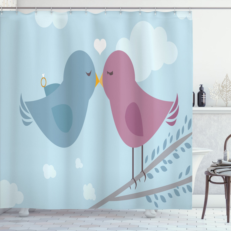 Simple Birds Romance Doodle Shower Curtain