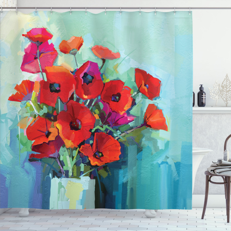 Poppy Flowers in Vase Shower Curtain