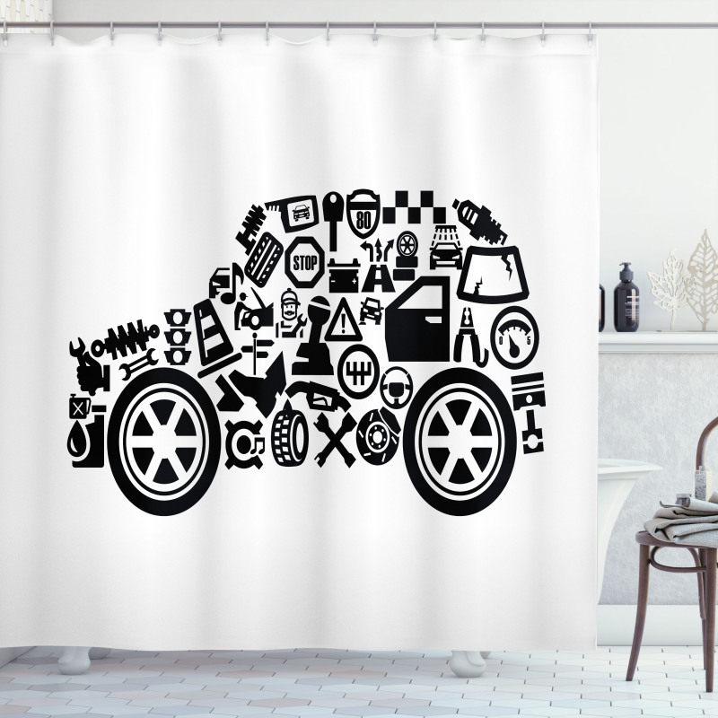 Car Shape Pictograms Shower Curtain