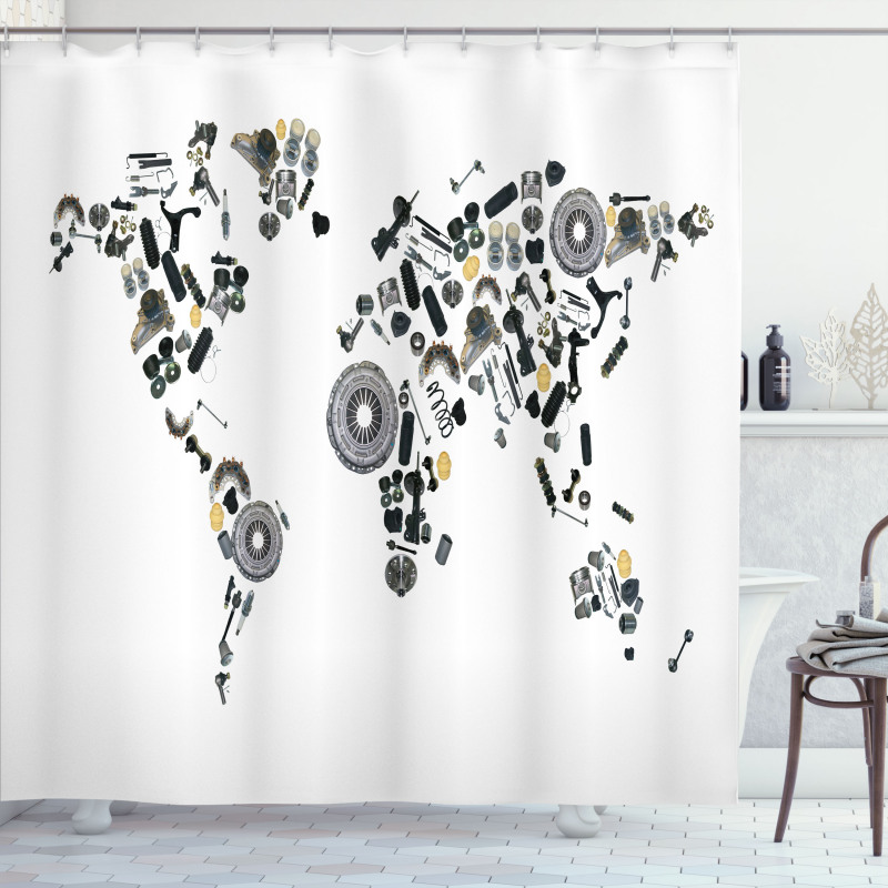 Car Parts World Map Shower Curtain