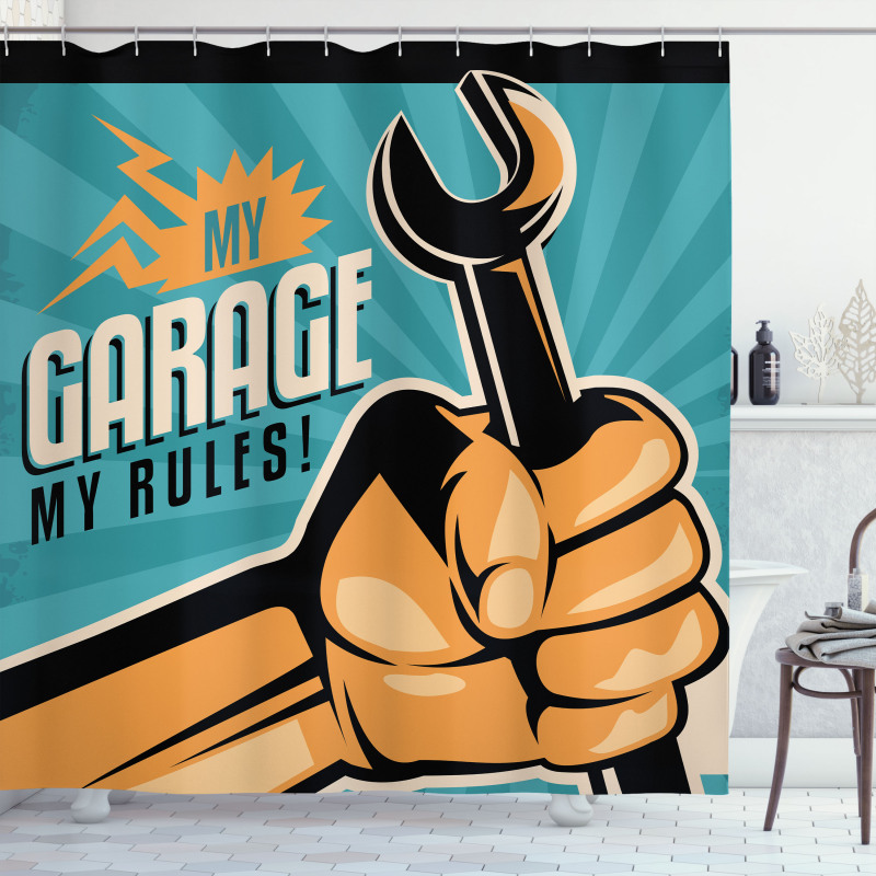 Retro Holding Wrench Shower Curtain