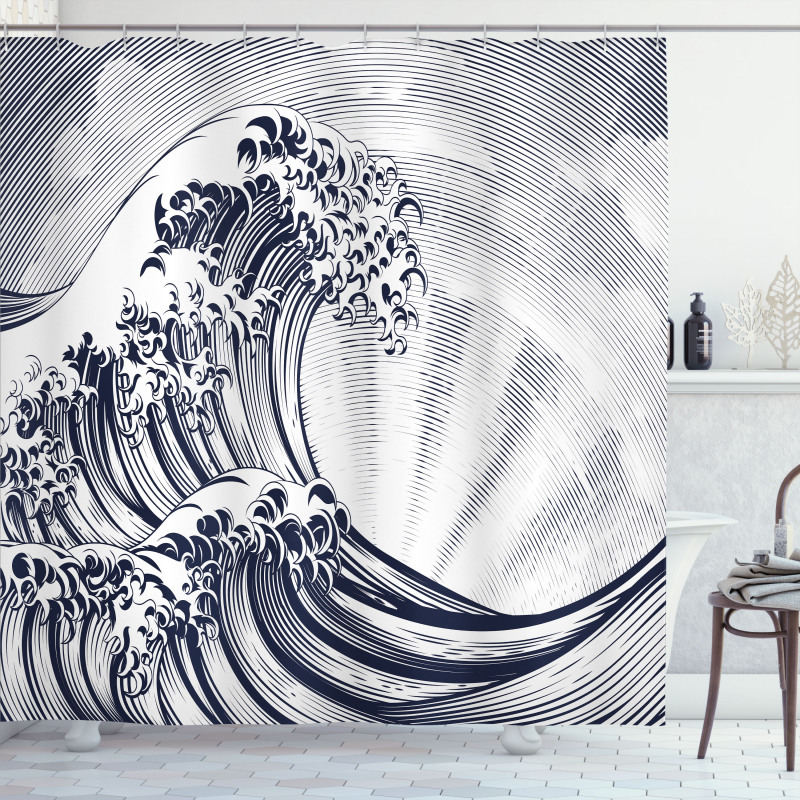 Oriental Japanese Waves Shower Curtain