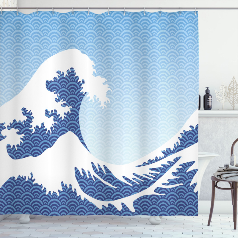 Wave in Vintage Theme Shower Curtain