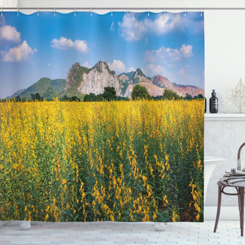 Sunhemp Flowers in a Meadow Shower Curtain