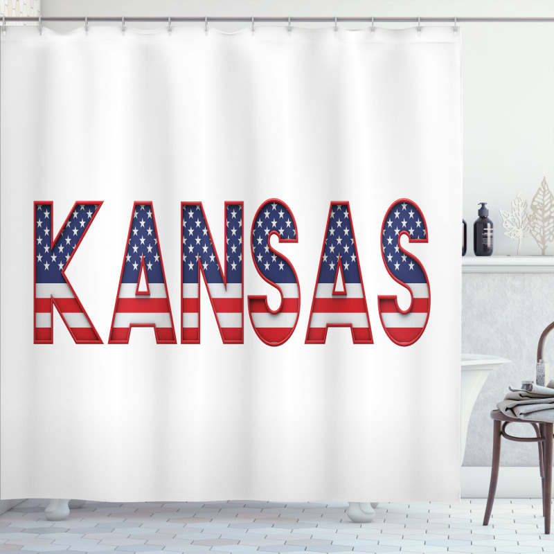 Kansas in Striped Lettering Shower Curtain