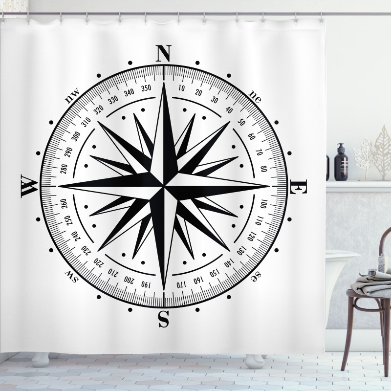 Simple Monochrome Windrose Shower Curtain